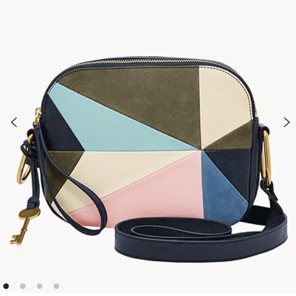 Fossil Elle light patchwork navy blue multicolored zipper crossbody purse